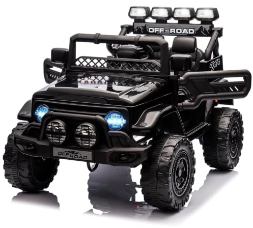 GarveeMore Voiture électrique pour Enfant 12V – 2 Places – Télécommande 2,4G – LED – Musique et sans Fil – Klaxon – 3 Vitesses – Sécurité pour 3-8 Ans – Jouet Automobile – Couleur : Noir