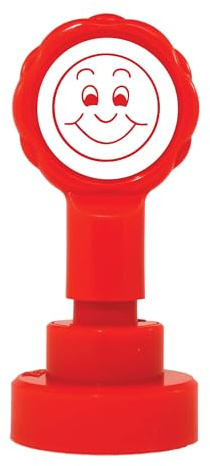 Xstamper Xclamations Teacher Stamp (Smiley Face) | Impression Size: 22mm, Pre-Inked Stamper for Marking School Work, Refillable Ink Stamps with Protective Dome, Self-Inking