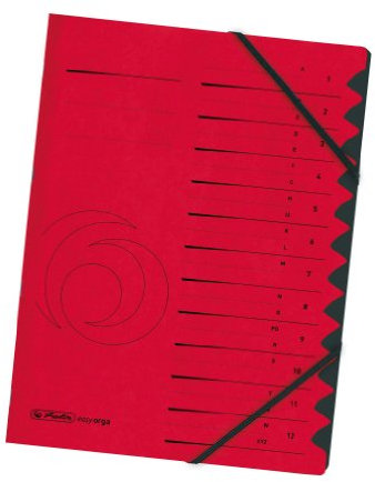 Herlitz 10843324 Ordnungsmappe Quality 1-12, A4, rot, 12 Fächer mit Gummizug, 1 Stück