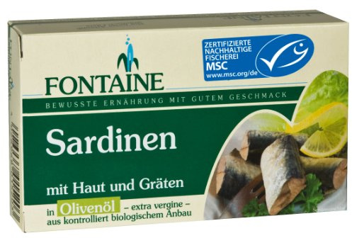 Fontaine Sardinen mit Haut und Gräten 120g Fischkonserve, 3er Pack (3 x 120 g)