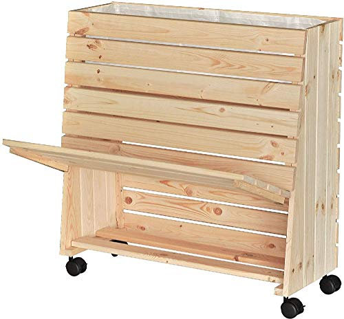 Wagner GreenFAMILY - Jardinière surélevée Mobile - GreenBOX M - Bois Tendre Massif, FSC®, Naturel, 79 x 80 x 33/23 cm, 4 roulettes, 2 Freins, volet de Rangement, Sac à Plantes Inclus - 25012101