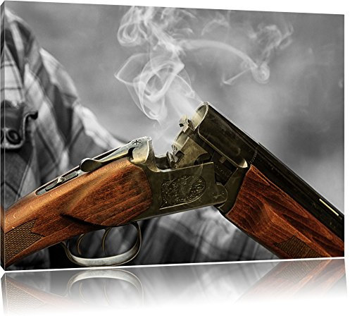 Pixxprint Jagdgewehr nach dem Brand B&W Detail, Größe: 120x80cm, Leinwandbild, fertig gespannt, Wandbild, Dekoration, Kunstdruck, kein Poster