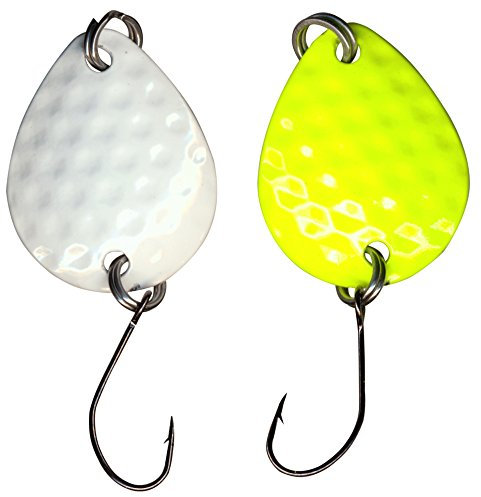 FTM Bilg Spoon - 2 Plättchen 1,7g Forellenblinker zum Spinnfischen auf Forellen & Barsche, Blinker zum Forellenangeln, Spoonblinker, Farbe:weiß/gelb