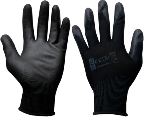 12 Paar Arbeitshandschuhe Gr. 9 PURE BLACK Latexbeschichtung Schutzhandschuhe Montagehandschuhe Sicherheitshandschuhe