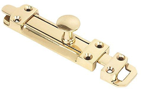 Dzina Sliding Surface Door Tower Bolt 95mm x 25mm (4 x 1 Inch) Polished Brass Pack of 1