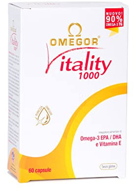 OMEGOR Vitality 1000 Omega 3 60 Cápsulas IFOS Certificado - Aceite de Pescado Omega-3 1000mg con EPA y DHA - Libre de Metales Pesados, Sin Sabor a Pescado, Facil de Digerir