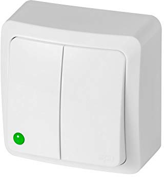 ELEKTROPLAST 1 interruttore IP44 da parete per ambienti umidi Schuko Hermes ANTRA (doppio interruttore 0332-07) x, bianco, L x P x A: 62 mm x 42 mm x