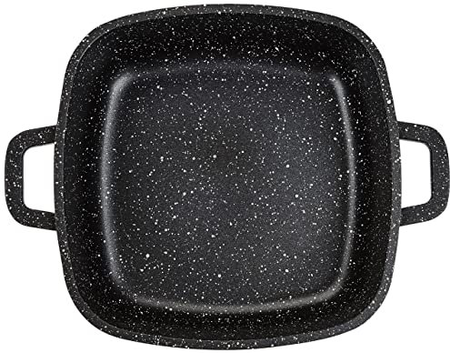 Kamberg - Faitout carré 32 x 32 cm - Fonte d'aluminium - Revêtement pierre - Couvercle en Verre - Tous Feux dont Induction - Sans PFOA - 0008103, Noir