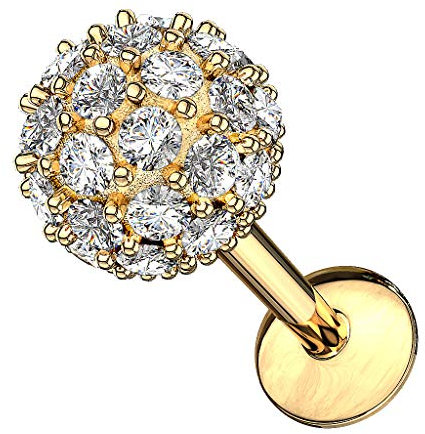 Piercingfaktor Piercing Stab mit Kristall Stein Lippe Ohr Labret Tragus Helix Knorpel Stecker Lippenpiercing Ohrpiercing 8mm Gold