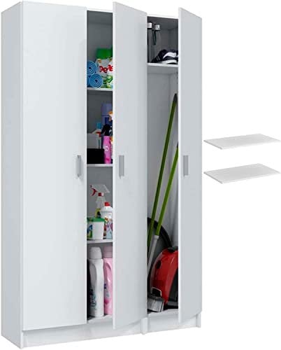 HABITMOBEL Armarios Multiusos de 3 Puertas Total con 6 estantes Regulables en Altura Acabado Blanco. Medidas totales del Pack : Alto 180 cm. Ancho 96cm. Fondo 37cm.