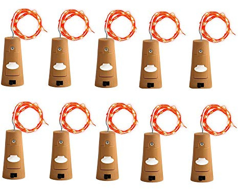 Red Wine Bottle Fairy Lights - Pack of 10, 20 LEDs, 2m, DIY Cork Lights - Perfect for Parties and Weddings (Red)