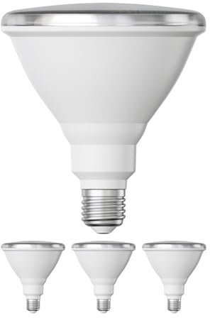 ledscom.de 4 Stück E27 LED Leuchtmittel, PAR38 kurzer Hals, weiß (4000 K), 14,9 W, 1395lm, 41°, Reflektorspiegel (silber)
