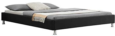 IDIMEX Lit futon Double pour Adulte Nizza Couchage King Size 180 x 200 cm 2 Places / 2 Personnes, avec sommier et Pieds en métal chromé, revêtement en Tissu Noir