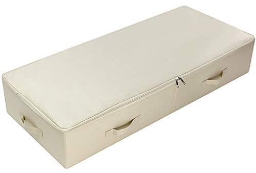Amonsen Caja organizadora de almacenamiento debajo de la cama ultra grande con tapa, diseño plegable con 6 asas, Beige