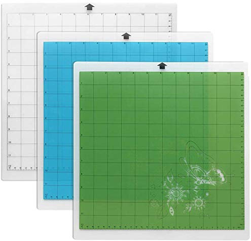CoiTek 3 Stück Schneidematte, Standard-Grip Kameo-Schneidematte für Cameo 3/2/1, 30,5 x 30,5 cm schneidematte cameo transparentes, blau und grün