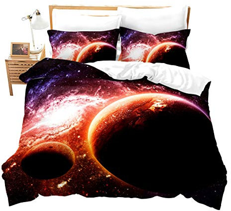 Loussiesd Kinder Bettwäsche Universum 135x200 cm + 80x80 cm 3D Print Betten Set Milchstraße Bettwäsche Set Microfaser Himmlische Qualität Bettbezug mit Kissenbezug