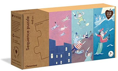 Clementoni 16251 Cendrillon,Peter Pan Sequence Märchen – Kinderpuzzle – Box mit 4 Puzzles (8 Stück) – 100% recycelte Materialien – hergestellt in Italien, ab 3 Jahren, Mehrfarbig