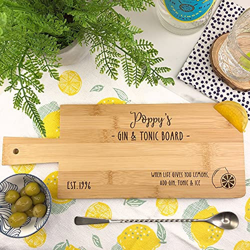 eBuyGB Personalised Wooden Gin & Tonic Chopping Board Gift, Wooden Serving Board, Laser Engraved Chopping Block