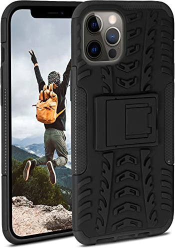 ONEFLOW Tank Case für iPhone 12 Pro Max Hülle Outdoor, stabile Panzerhülle mit Kamera und Display Schutz, sichere Handyhülle, TPU Handy Schutzhülle mit Ständer, Schwarz