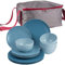 Camping Geschirr Set aus Melamin Blau 13 Teile mit Aufbewahrungstasche - 4 Personen Essgeschirr Campinggeschirr Picknick für Camping Teller Schüssel Schale Tafelgeschirr mit Reißverschluß Tasche