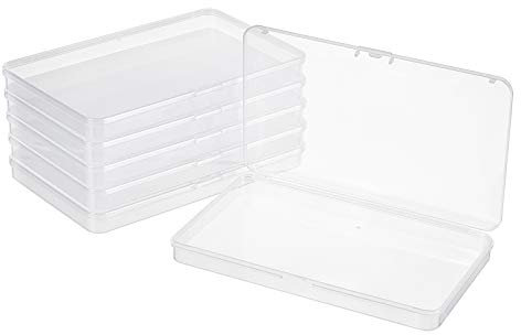 BENECREAT 6 Pack 18.9x11x1.7cm Large Rectangle Plastic Storage Box Clear Containers Case with Buckle for Cards, Pens, Beads and Jewelry Findings