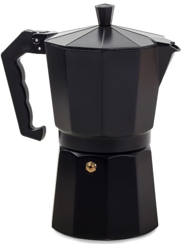 Café Genuss Espressokocher: 9 Tassen, 450 ml. Kaffeekocher, Elektro, Gas, Ceran. + Gratis eBook (Schwarz)