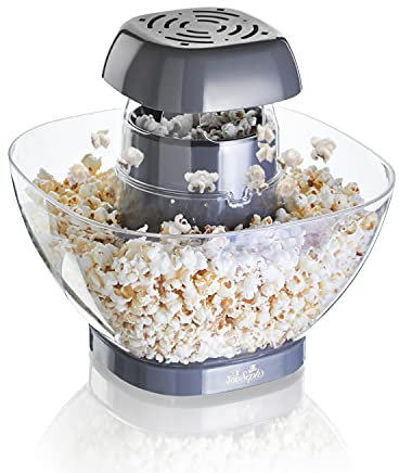 Joe & Seph's Gourmet Popcorn Maker | Electric air-popping popcorn machine, removable bowl, best air popcorn popper, fat free, low calorie snack, Grey