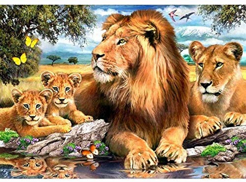 YHX926 Diamond Painting,Lion Famille Europe Animal,5D Broderie Diamant kit Complet,DIY Perle Diamant à Coller Tableau Peinture,Canevas Point de Croix Kits pour la Deco Chambre 30x40cm