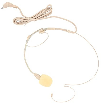 Ong Micrófono con Gancho para la Oreja, micrófono de Diadema Beige para conferencias, Salas de transmisión, comentarios, guías, entrevistas, etc.