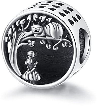 Charm für Pandora 925 Sterling Silber Baum des Lebens Bead Charms für Damen Passen Europäisch Armband Anhänger, Retro-Stil Charm Schmuck Geschenk für Frauen (05-Mädchen und Katze)