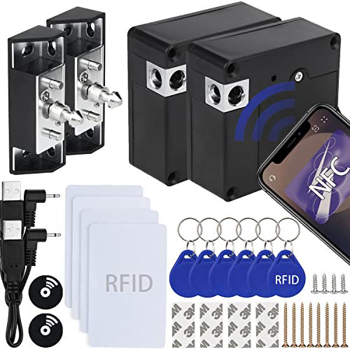 RFID Hidden Cabinet Lock, 2 Pack RFID Cabinet Invisible Electronic Locks Phone NFC Supported Unlock for Hidden Cabinet Wooden Chest Drawer Cupboard Wine Cooler or Toolbox
