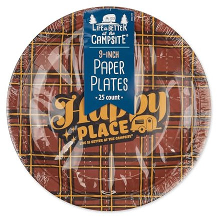 Camco Life is Better at The Campsite Lot de 25 assiettes en carton Motif écossais Rouge 22,9 cm