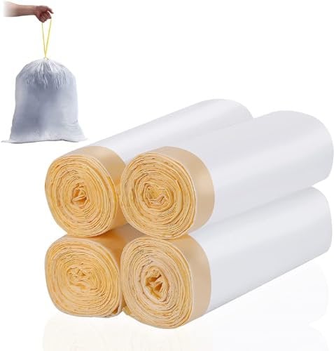 Recycled Bin Liners 50-60 Litre Bin Bags 88 Counts - Drawstring Tie Handle Bin Liner Unscented White Garbage Bags Kitchen Trash Bags for Home/Office