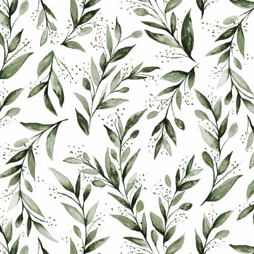 Livebor Green Leaf Wallpaper Peel and Stick 17.7x118.1in Modern Farmhouse Neutral Sage Self-Adhesive Decorative Paper