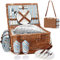 HappyPicnic Wicker Picknickkorb Besteckservice Picknickkorb Isolierter Kühltasche Picknick Set Korb aus Weidengeflecht, für Camping,Outdoor, Weihnachten (M for 2 Persons with Straps)