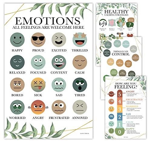 Greenery Gefühle Diagramm für Kinder, Emotions-Poster für Kinder, Emotions-Poster für Kleinkinder, Emotions-Poster für Klassenzimmer, Soziales, emotionales Lernposter, Wand-, Schulberater-,