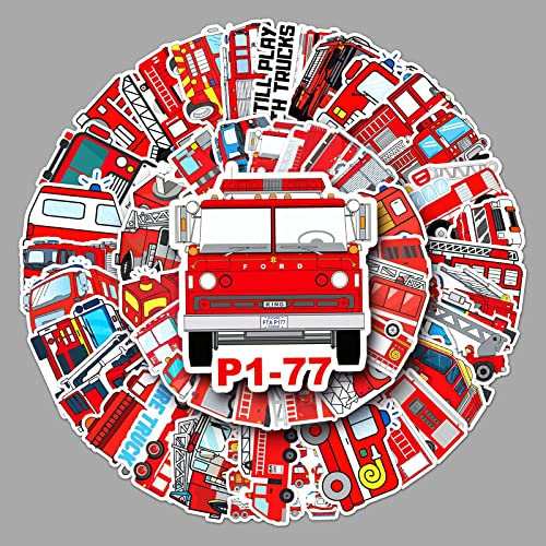 50 Stück Feuerwehrfahrzeuge Aufkleber Pack Fire Engine Sticker Set Wasserdichte Vinyl Sticker für Laptop Kinder Autos Motorrad Fahrrad Skateboard Gepäck Koffer Computer Aufkleber Graffiti Decal