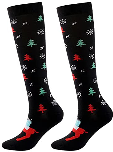 FGFD&OU Weihnachtssocken Kompressionsstrümpfe für Damen und Herren Lustige Socken für Weihnachten Kompressionssocken Bunte Stützstrümpfe Socken für Laufen Sport, Weihnachtsgeschenke