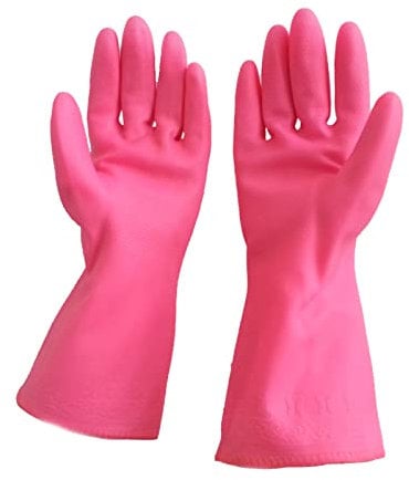 Gummihandschuhe, rosa Haushaltshandschuhe mit Baumwollflockfutter für Reinigung, Geschirrspülen, Gartenarbeit