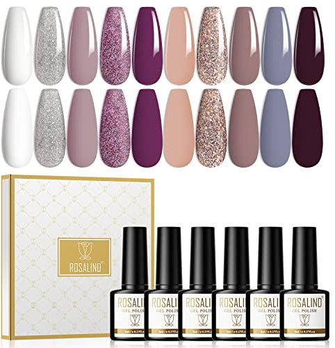 ROSALIND Gel Nagellack, UV Nagellack Lila Glitter Weiß Nude Blau 10 Farben Shellack Gel Farben Für Nägel UV LED Soak Off Nail Polish FüR DIY-Nailart-Designs, 8ml
