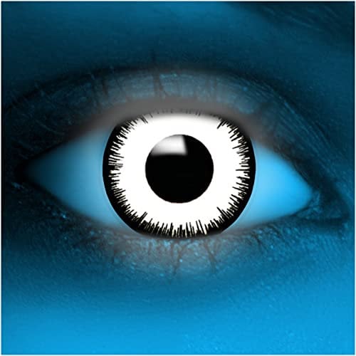 FXCONTACTS Farbige Kontaktlinsen Halloween UV weiß VAMPIR + Tattoos, 2 Stück (1 Paar), ACHTUNG: Leuchtet im Schwarzlicht - Ohne Sehstärke, weiße Linsen, 2 x farbig weisse Kontaktlinse