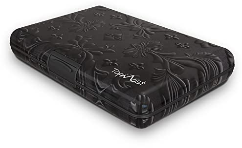 TopMost Portefeuille en Aluminium avec Blocage RFID pour Cartes de crédit pour Homme et Femme – Emplacements pour 12 Cartes et Billets, Fleurs Noires, 11 x 7,5 x 2 cm, Porte-Cartes et Billets