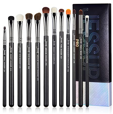 Jessup Pinselset Makeup Lidschattenpinselset 12tlg Augenpinselset Professionelles Augen Make Up Pinsel Set Augenpinsel Makeup Pinsel Set Blenderpinsel Eye Shader Smoky Blending Schwarz Silber T339