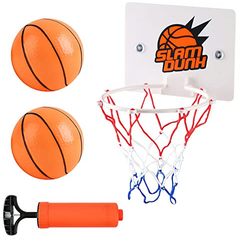 Mini Panier de Basket-Ball Mini Panier de Basket-Ball 16,2 x 12 cm Mini Panier de Basket-Ball Chambre avec 2 balles et Pompe Bureau Panier de Basket-Ball Ventouse pour l'extérieur Bureau à la Maison