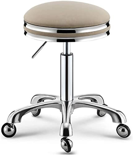 Hocker auf Rädern Hochleistungs-Edelstahl-Hydraulik-Roll-Salonhocker, Leder mit Griff, höhenverstellbare Beauty-Drehhocker, für Laden, Zeichnen, Arbeiten, Büro, Tattoo-Hocker (Farbe: Khaki) Yearn for