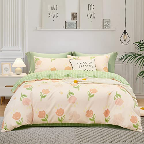 SAPHREAS Bettwäsche 200x220 Baumwolle Bettwäsche Set Kuschelige Weich Blumen Bettwäsche 3teilig 1 Rosa Bettbezug 200x220 cm mit Reißverschluss + 2 Kissenbezüge 80x80 cm