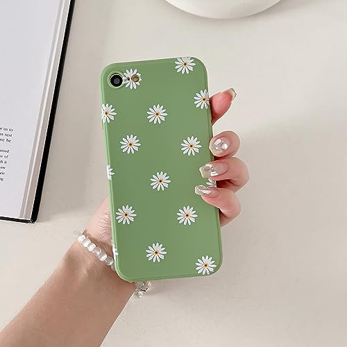 ZUKKASHAN Compatible with iPhone 7/8/SE, Soft Silicone TPU Shockproof Protective Case, Cute Daisy Pattern Girls Women Back Phone Cover (Green)