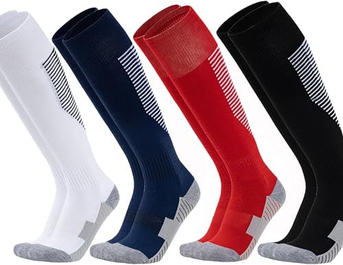 TNBRUA Calcetines Fútbol para Niños, 4 Pares Medias Futbol Niños Niñas Calcetines de Entrenamiento, Antideslizantes Transpirables Calcetines Deportivos para 5-12 Años, para Baloncesto Rugby Correr