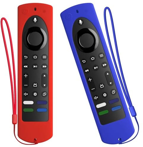 for 2023 Fire TV Stick 4K Max (2nd Gen) /Omni Series/Insignia/Toshiba/Fire TV 2-Series/4-Series- Alexa Voice Remote Control Silicone Cover with Lanyard(Red+Blue)