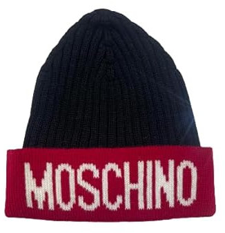 MOSCHINO Unisex Mütze Wolle Revers B Farbe schwarz rot, Schwarz , One size